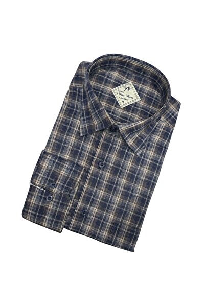 GÖMLEK GALERİSİ Classic Wide Cut Plaid Flannel Wool Men's Shirt