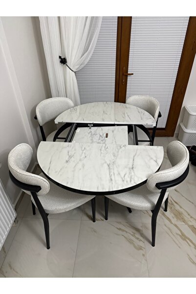ELEN HOME Elips Yuvarlak Açılır Masa Sandalye Takımı Mdf 100x100