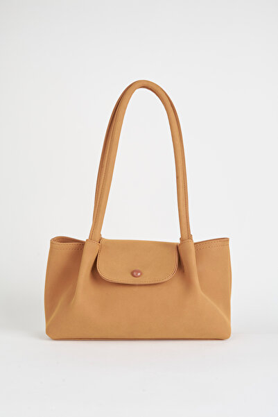 Vivaq Women's Saray Camel 3-Compartment Lined Snap Closure Suede Handbag and Shoulder Bag