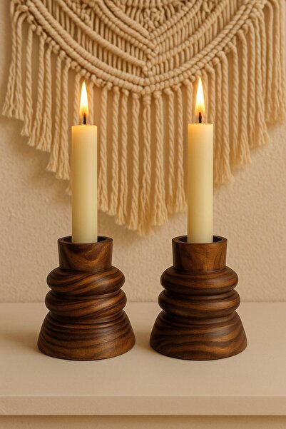 ENYAZA(2024) 2'Li Ahşap Dekor Mumluk Ve Vazo- Dekoratif Mumluk, Rustik Vazo E...