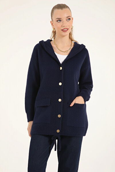 Suede Style 40936 - Stylish Comfortable Hooded Women's Knitwear Jacket
