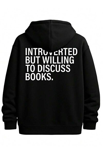 LAVİTTA Introverted Discuss Books Printed Unisex Oversized Hoodie
