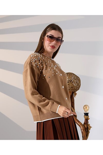 Blue Morpho Pearl and Stone Embellished Knitwear Skirt Top Crop Cardigan