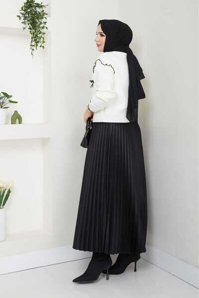 Blue Morpho Bow-Knot Knitwear Crop Cardigan Pleated Skirt Two-Piece Combination Set