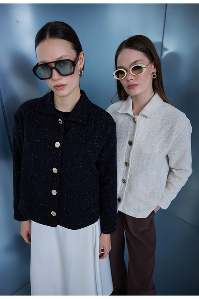 Birgül Bektaş Μαύρο τουίντ μπουφάν με λάμψη