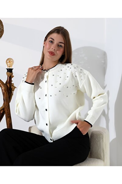 Blue Morpho Pearl and Stone Embellished Knitwear Skirt Top Crop Cardigan