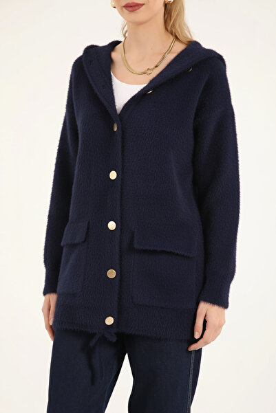 Suede Style 40936 - Stylish Comfortable Hooded Women's Knitwear Jacket