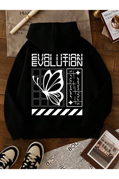 LAVİTTA Unisex Printed Butterfly Evolution Graphic Sweatshirt