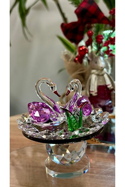 Kiri Dekoratif Kristal Cam İkili Kuğu Mor