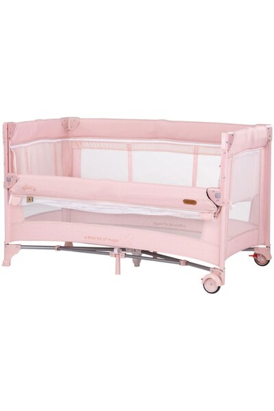 Chipolino Glory Pink Foldable Crib with Sliding Side and Level for Newborns