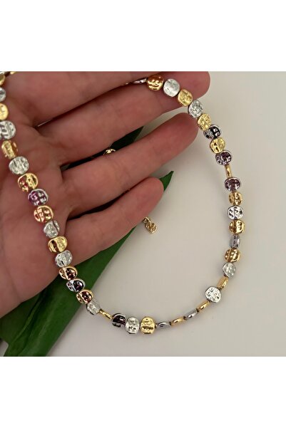 FASHİON JEWELRY Mix Renkli (Gold&Gümüş) Oymalı Pul Trend Kolye