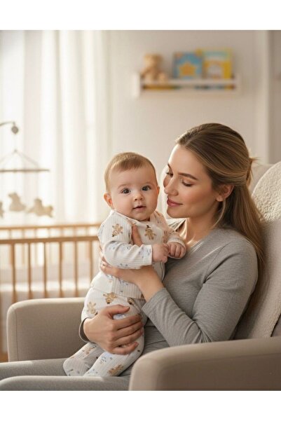 Butik Center Cookie Man Patterned Ribbed Cotton 2-Piece Baby Set