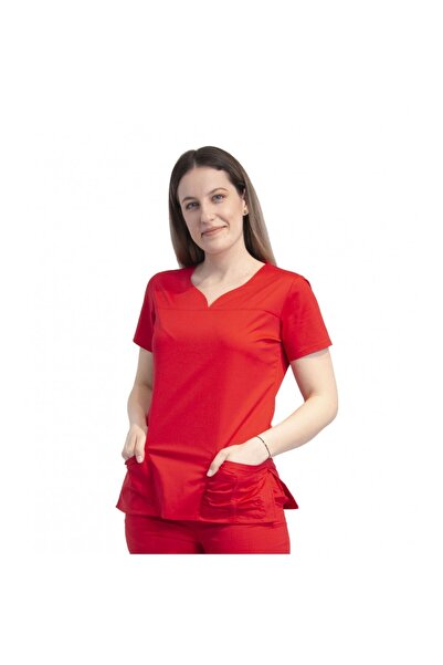LifeStyle Medical Women's medical suit, blouse and pants with elastic, tercot, L, red