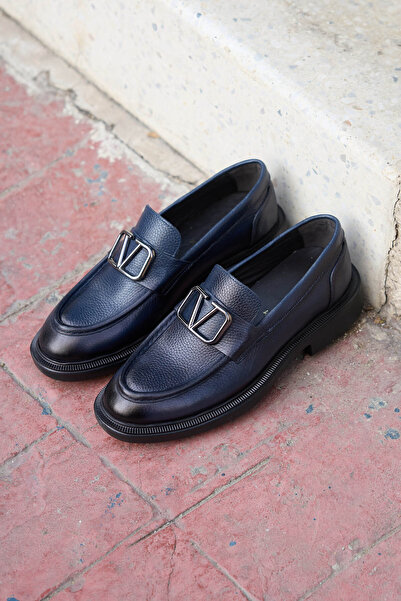 Vantaggio Veltino Navy Blue 100% Genuine Leather Men's Classic Shoes