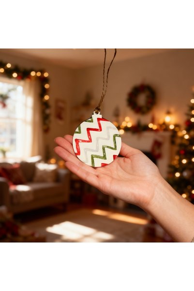 HippoDeco 7-Piece Mdf Christmas Tree Ornament Set – Decorative Round New Year Ornaments 9 cm