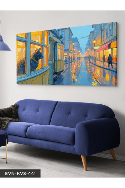 Evinemoda Kara Kedi ve Sokak Tek Parça Kanvas - Canvas Tablo