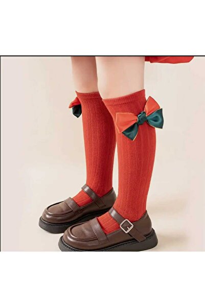 BEBEĞİME ÇORAP Бебешко момиче / Момиче Коледа Нова година Червени чорапи до коляното с панделка