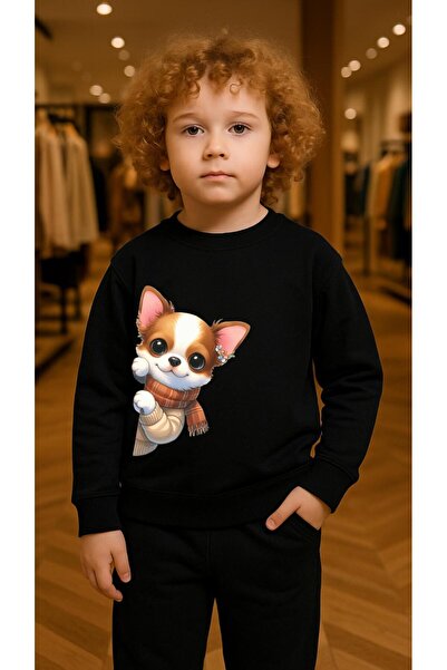 playwear Παιδικό Φούτερ Σετ Ρούχων MASTİ με Στάμπα για Κορίτσια και Αγόρια, Λ...