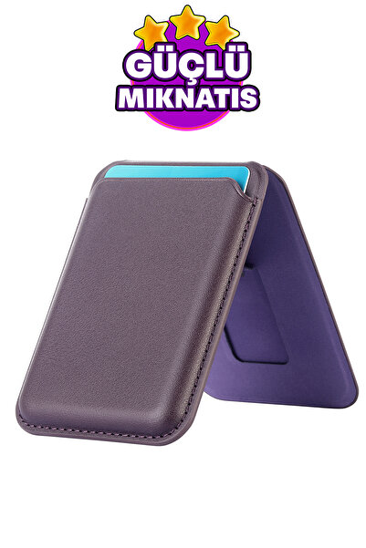 WANNA PROTECT Magsafe Mıknatıslı Kartlık Standlı Deri Cüzdan Kartlık Tüm Mags...