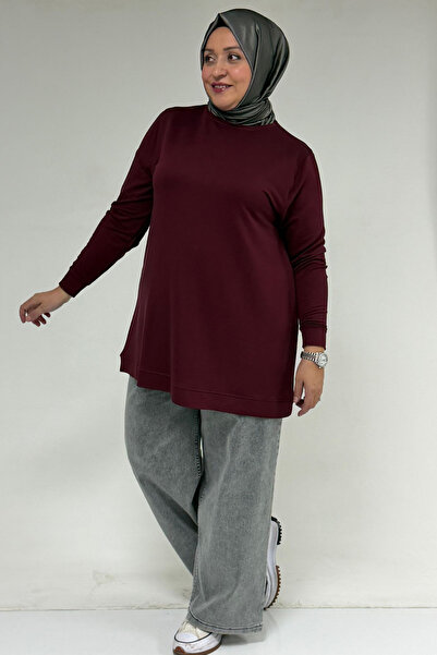 Eslina 58170 Plus Size Skirt Ribbed Crystal Tunic Made from Own Fabric - Burgundy