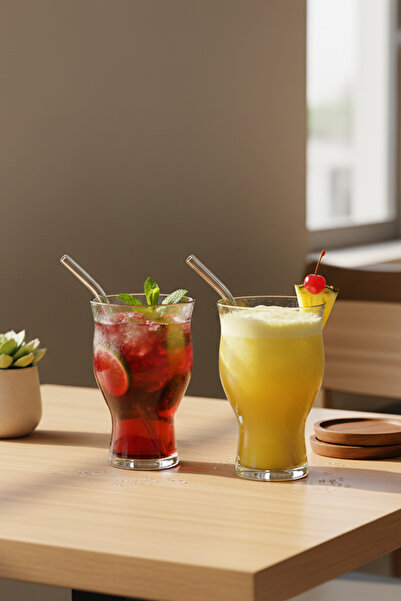 Snippy Vox - Set of 2 Cocktail and Soft Drink Glasses with Glass Straws Large Size Glass Cup 500 ml