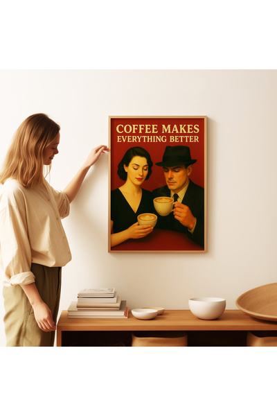 ARTHOUSECOLLECTIVE Better with Coffee - Coffee Decorative Retro Poster - Frameless Poster in Painting Dimensions
