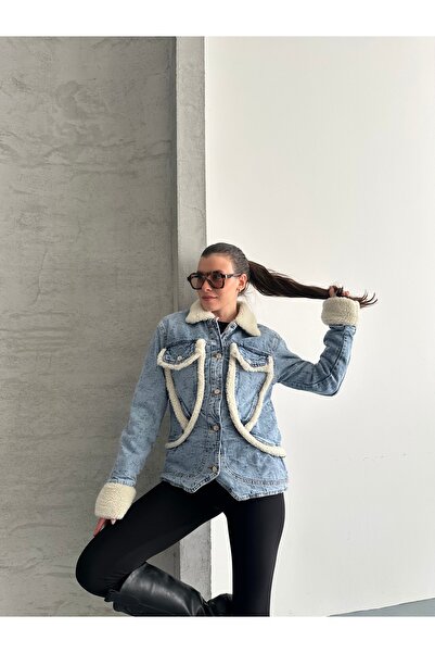 SOLİS MODA Women's Plush Denim Jacket