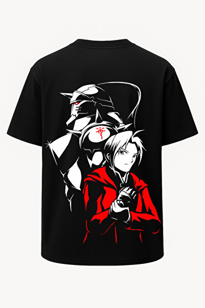 nirvoda Oversized Fullmetal Alchemist - Edward and Alphonse Printed T-Shirt - Large Print - Wide Cut