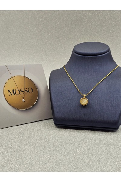 Mosso Steel White Stone Gold Edged Steel Necklace