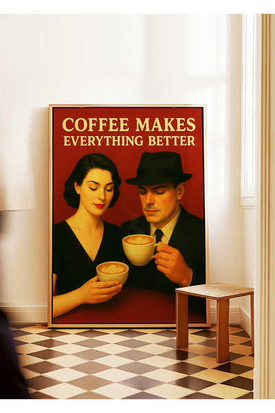 ARTHOUSECOLLECTIVE Better with Coffee - Coffee Decorative Retro Poster - Frameless Poster in Painting Dimensions