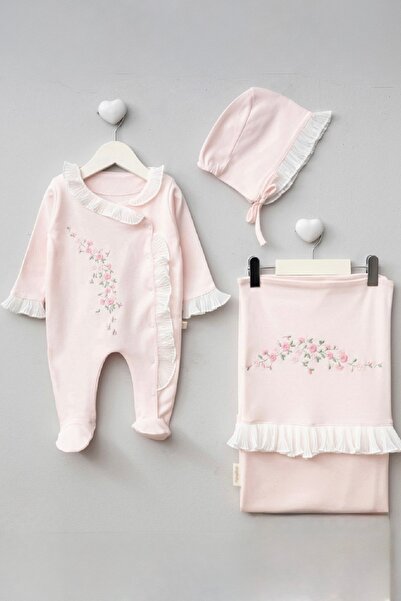 Cherub Baby طقم بطانية قطنية 100% مطرزة بالزهور الصغيرة ومطوية، طقم ملابس للأ...