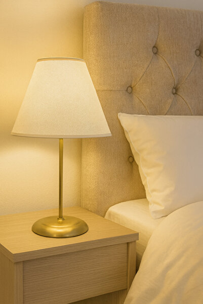 GHC ELEKTRİK Metal Gold Ayaklı Kumaş Başlıklı Abajur