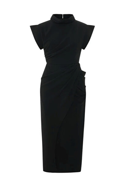 KAMEYA High Collar Draped Dress