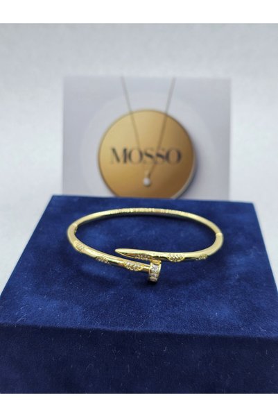 Mosso Steel Zircon Stone Nail Model Gold Color Steel Bracelet