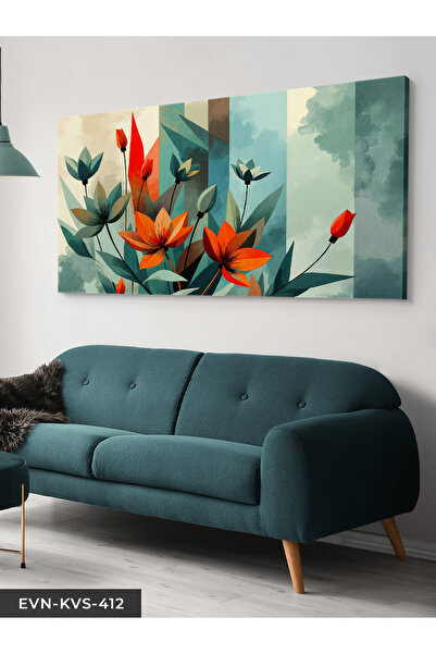 Evinemoda Абстрактно изкуство с червени и зелени цветя Единична платно - Платно