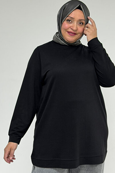 Eslina 58170 Plus Size Skirt Ribbed Crystal Tunic Made from Own Fabric - Black