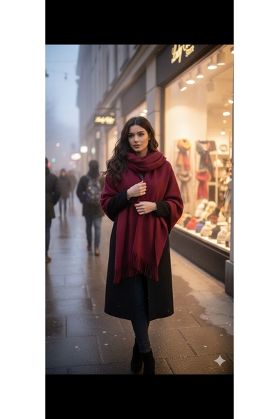 Kervan Pazar KADIN BORDO PÜSKÜLLÜ GENİŞ OMUZ ŞAL-ATKI