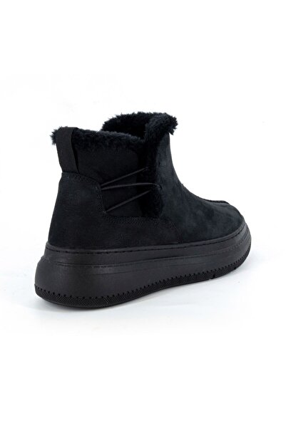 Mammamia D25KB-1540 Siyah Nubuk Hakiki Deri Kürklü Fermuarsız Kadın Bot