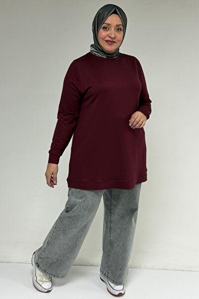 Eslina 58170 Plus Size Skirt Ribbed Crystal Tunic Made from Own Fabric - Burgundy