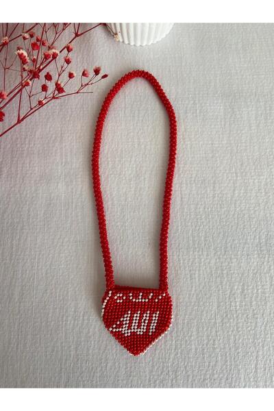 Handmade KUM BONCUK EL İŞİ KIRMIZI MUSKALIK KOLYE