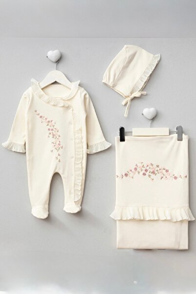 Cherub Baby Tiny Floral Embroidered Pleated 100% Cotton Blanket Romper Set Pugi Newborn Baby Set Organic Luxury