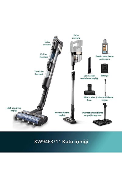 Philips Turbolu Premium Aqua Trio Özel Seri otomatik kendini temizleme Islak Ve Kuru Dikey Süpürge Xw9463/11