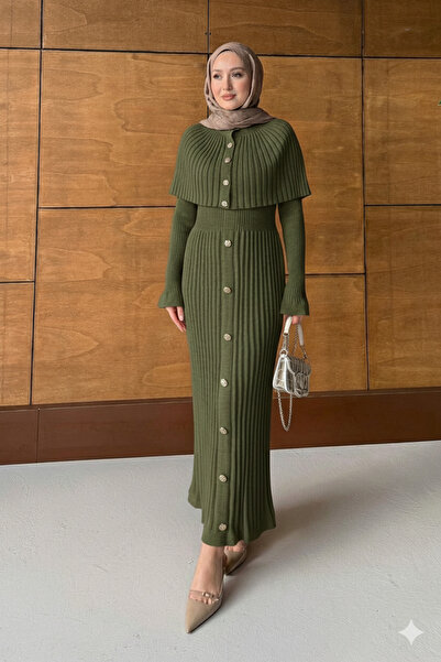 Ulugöl Tekstil Button Detailed Cape Dress
