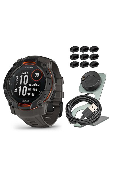 Garmin Instinct 3 50mm Solar GPS Akıllı Saat, Dahili El Feneri (Kömür Bantlı Siyah) Odak Kameralı Pa