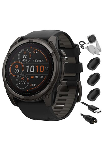 Garmin Fenix 8 51mm Solar Safir, Karbon Gri DLC Titanyum, Siyah/Çakıl Grisi B...