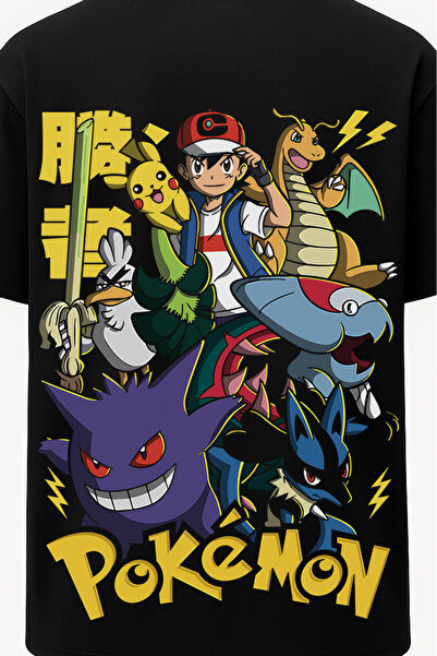 nirvoda Oversized Pokemon Printed T-Shirt - Large Print - Wide Cut