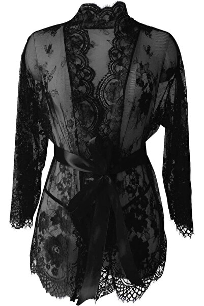 Generic Sexy Women's Lingerie - Transparent Lace Ruffled Robe Nightwear