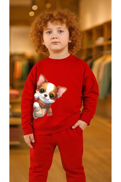 playwear Παιδικό Φούτερ Σετ Ρούχων MASTİ με Στάμπα για Κορίτσια και Αγόρια, Λ...