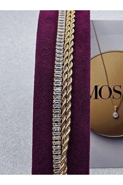 Mosso Steel سوار فولاذي ملتوي مرصع بالأحجار الكريمة مكون من 3 قطع