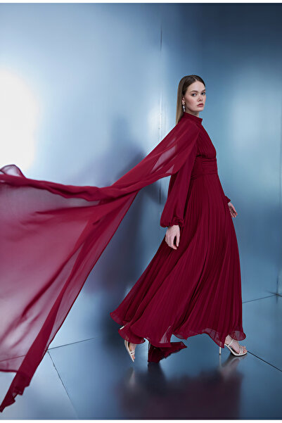 Birgül Bektaş Βραδινό φόρεμα με μανδύα μπορντό Luna